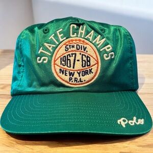 New Polo Ralph Lauren Green Satin State Champs New York Baseball Ball Cap Hat OS